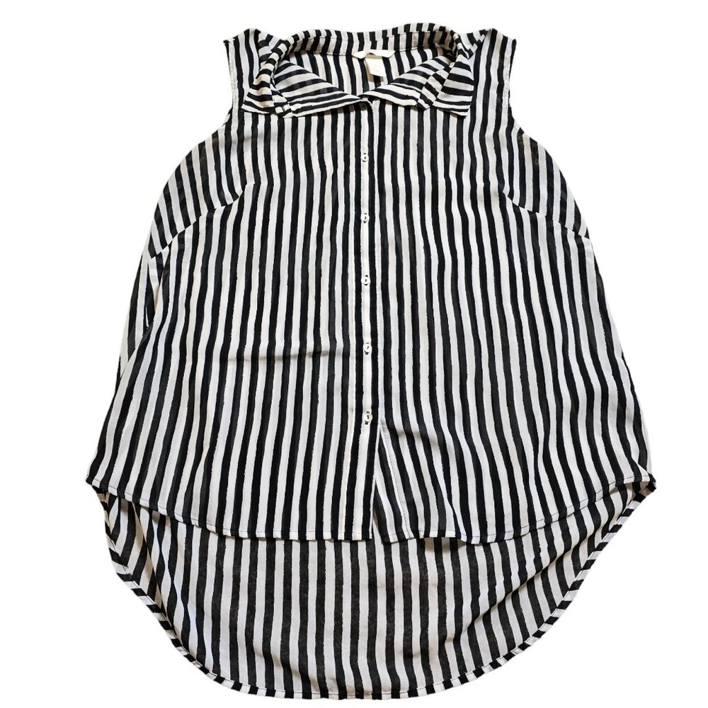 H&M‎ Sleeveless Black and White Striped Button Down Size 10 / M EUC